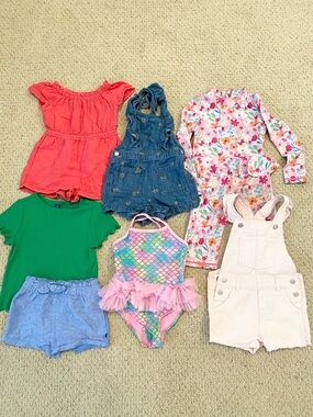 Girls 2T Summer Clothing Lot 2yr Toddler Bathing Suit Shorts Romper Shirt Bundle